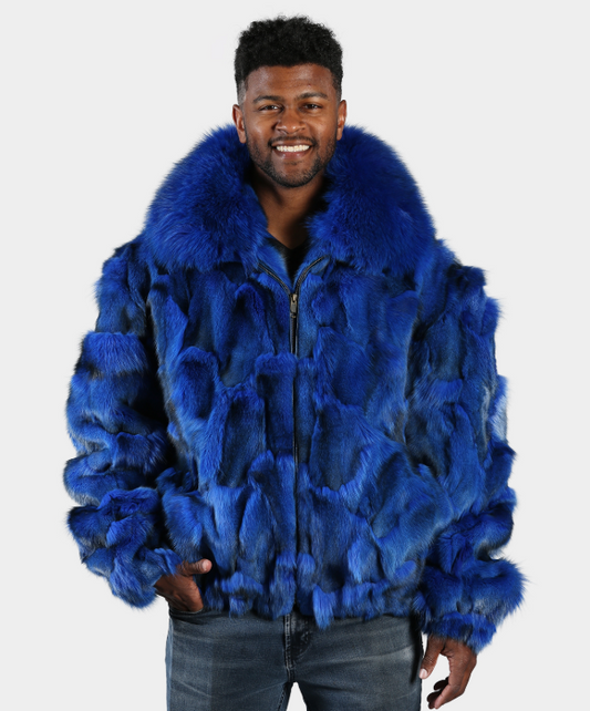'Blue' Sectioned Fox Fur Bomber Jacket