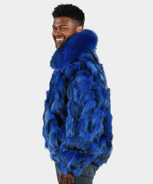 'Blue' Sectioned Fox Fur Bomber Jacket