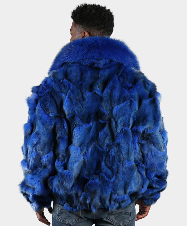 'Blue' Sectioned Fox Fur Bomber Jacket