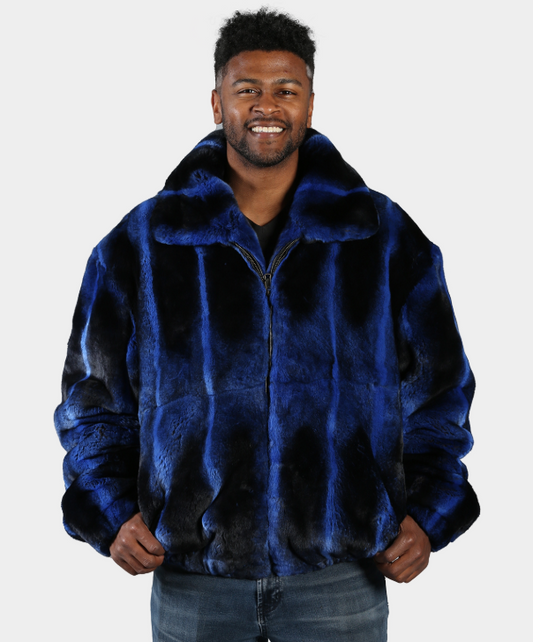 ‘Royal Blue’ Rex Rabbit Fur Bomber Jacket