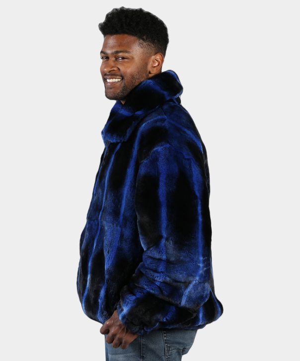 ‘Royal Blue’ Rex Rabbit Fur Bomber Jacket