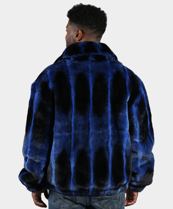 ‘Royal Blue’ Rex Rabbit Fur Bomber Jacket