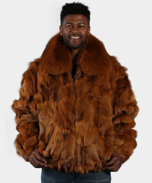 'Whiskey' Sectioned Fox Fur Bomber Jacket