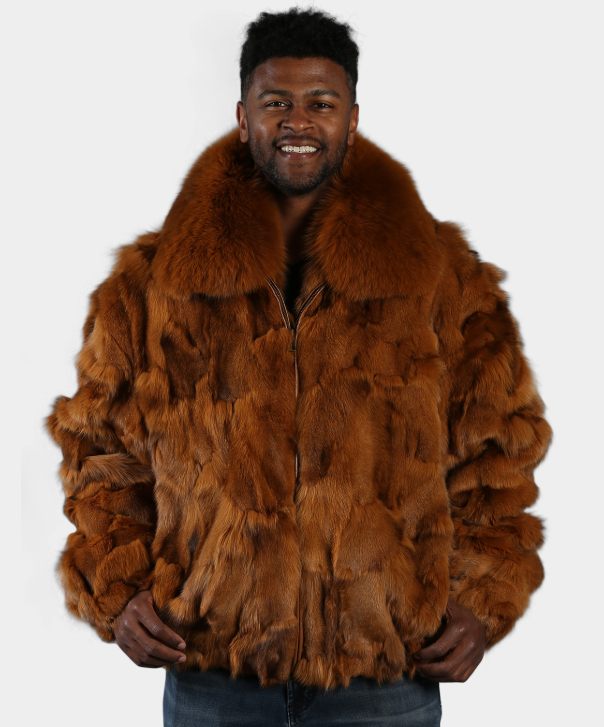 Men's 'Whiskey' Sectioned Fox Fur Bomber Jacket