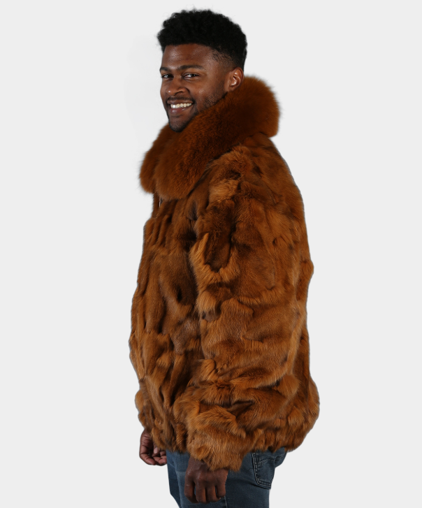 Men's 'Whiskey' Sectioned Fox Fur Bomber Jacket