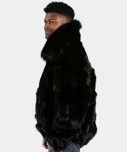 Onyx 'Black' Sectioned Fox Fur Bomber Jacket