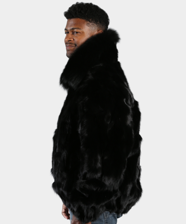 Men's Onyx 'Black' Sectioned Fox Fur Bomber Jacket