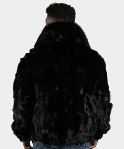 Onyx 'Black' Sectioned Fox Fur Bomber Jacket