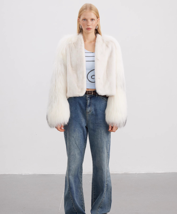 White Mink and Arctic Fox Fur Jacket