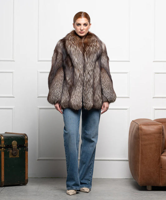 ‘Brown’ Silver Fox Fur Coat