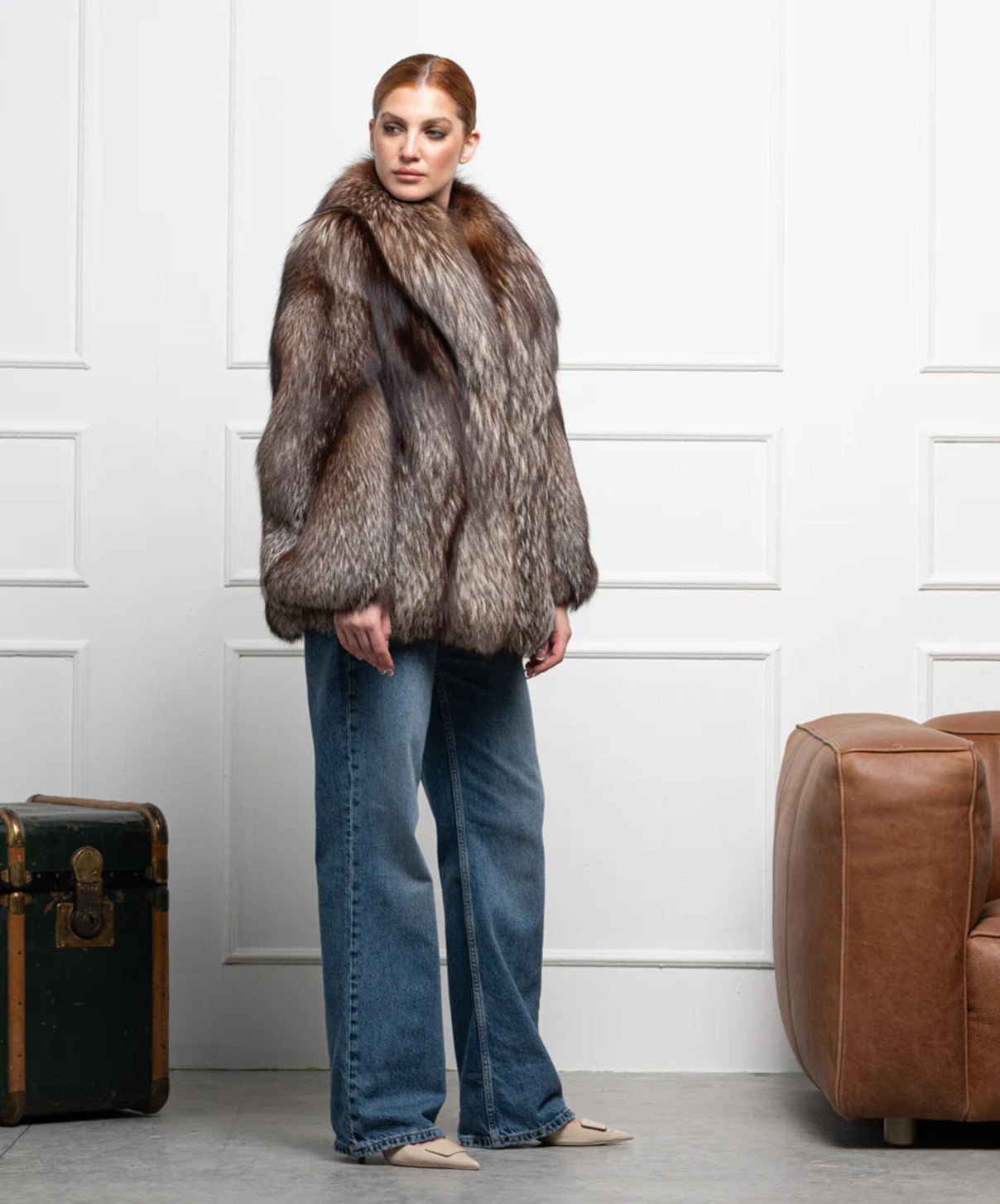 ‘Brown’ Silver Fox Fur Coat