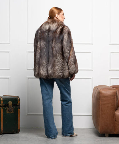 ‘Brown’ Silver Fox Fur Coat