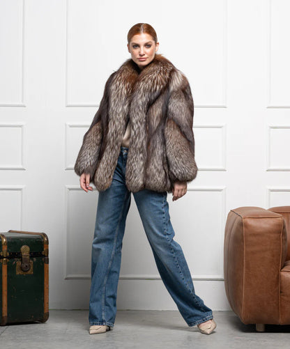 ‘Brown’ Silver Fox Fur Coat