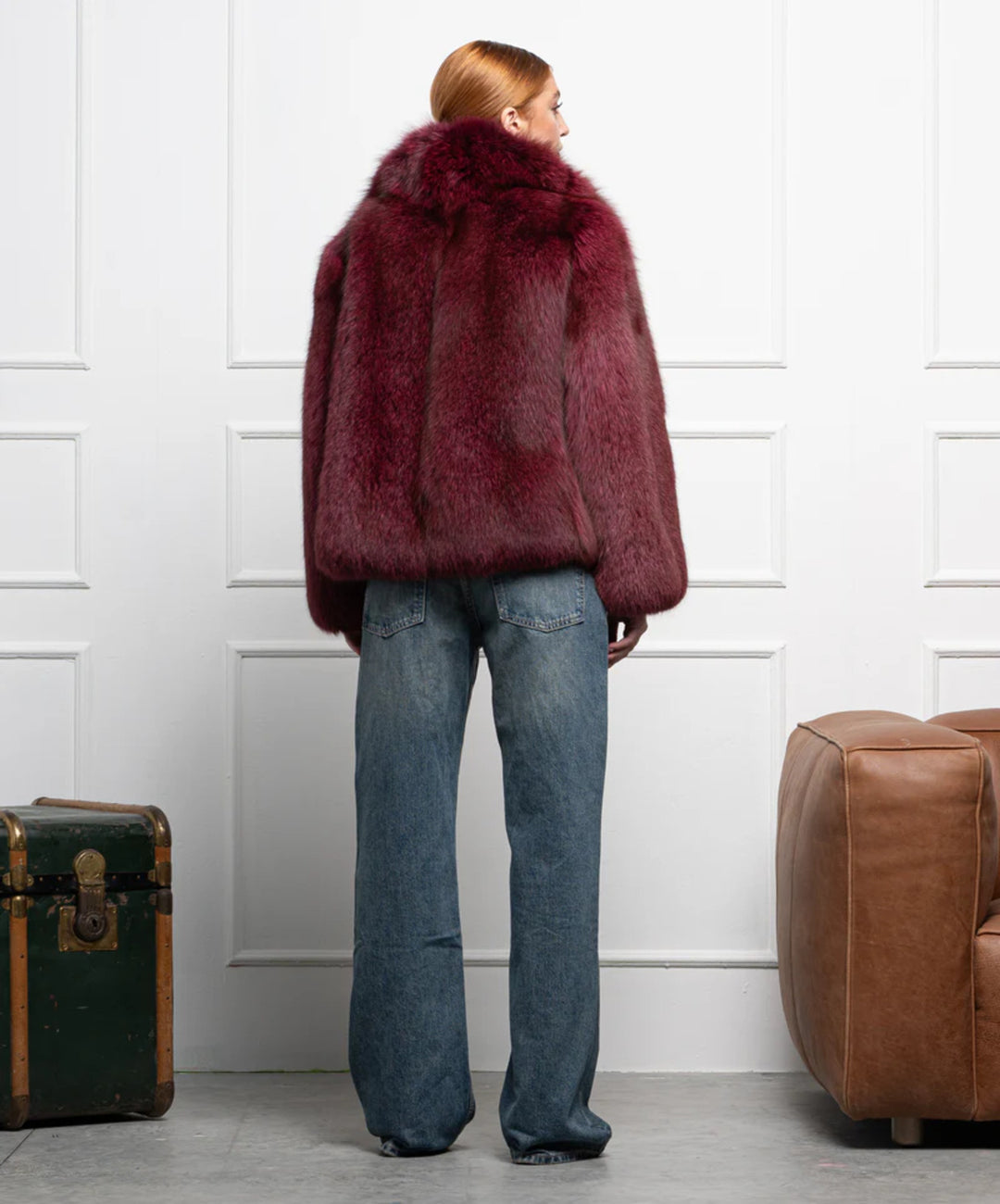 Women’s Burgundy Fox Fur Bomber Jacket