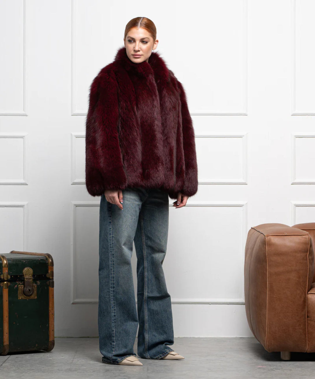 Women’s Burgundy Fox Fur Coat