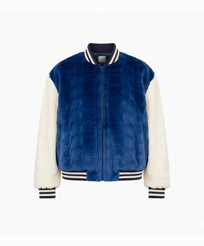 Royal Blue Diamond Cut Mink Fur Baseball Jacket