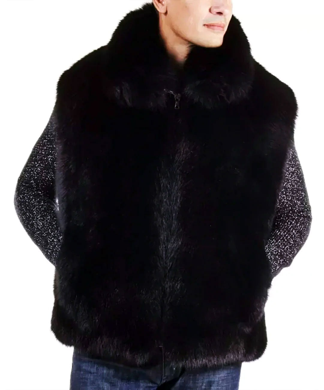 Schwarze Fuchspelzweste für Herren