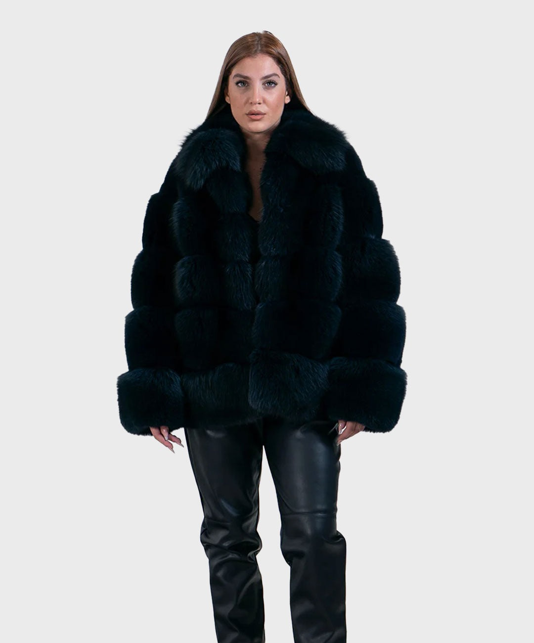 Dunkelblauer Fuchsmantel für Damen