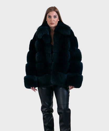 Dunkelblauer Fuchsmantel für Damen