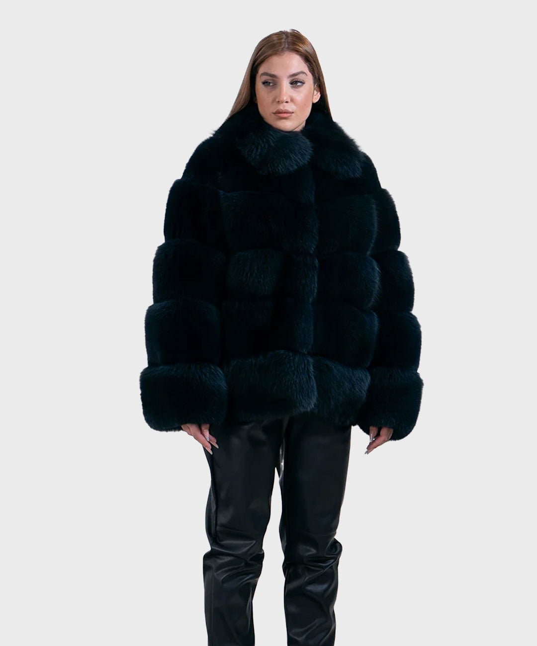 Dunkelblauer Fuchsmantel für Damen