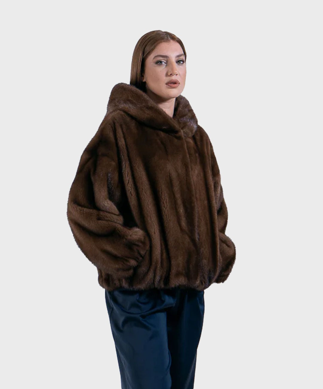 Women's Brown Mink Hooded Jacket