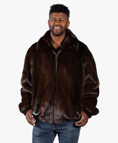 Mahogany Brown Mink Fur Bomber Jacket