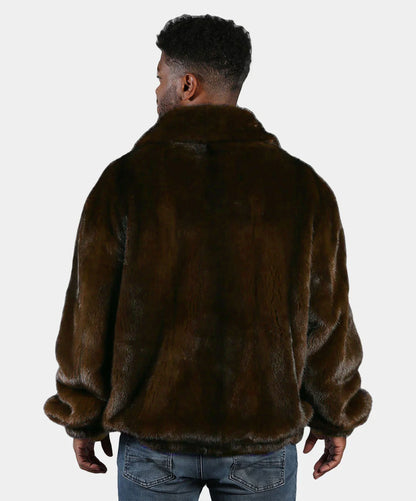 Mahogany Brown Mink Fur Bomber Jacket