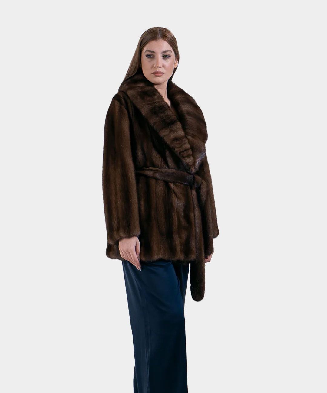 Damen Morgenmantel aus Nerz mit Schalkragen