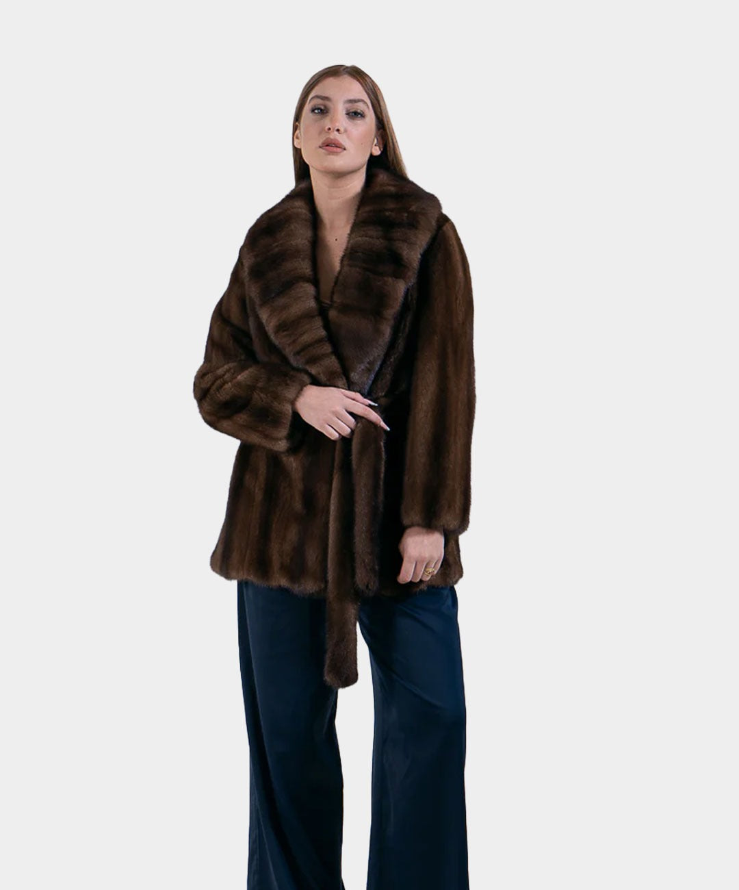 Damen Morgenmantel aus Nerz mit Schalkragen