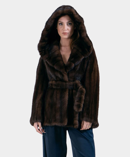 Nerzmantel mit Kapuze für Damen