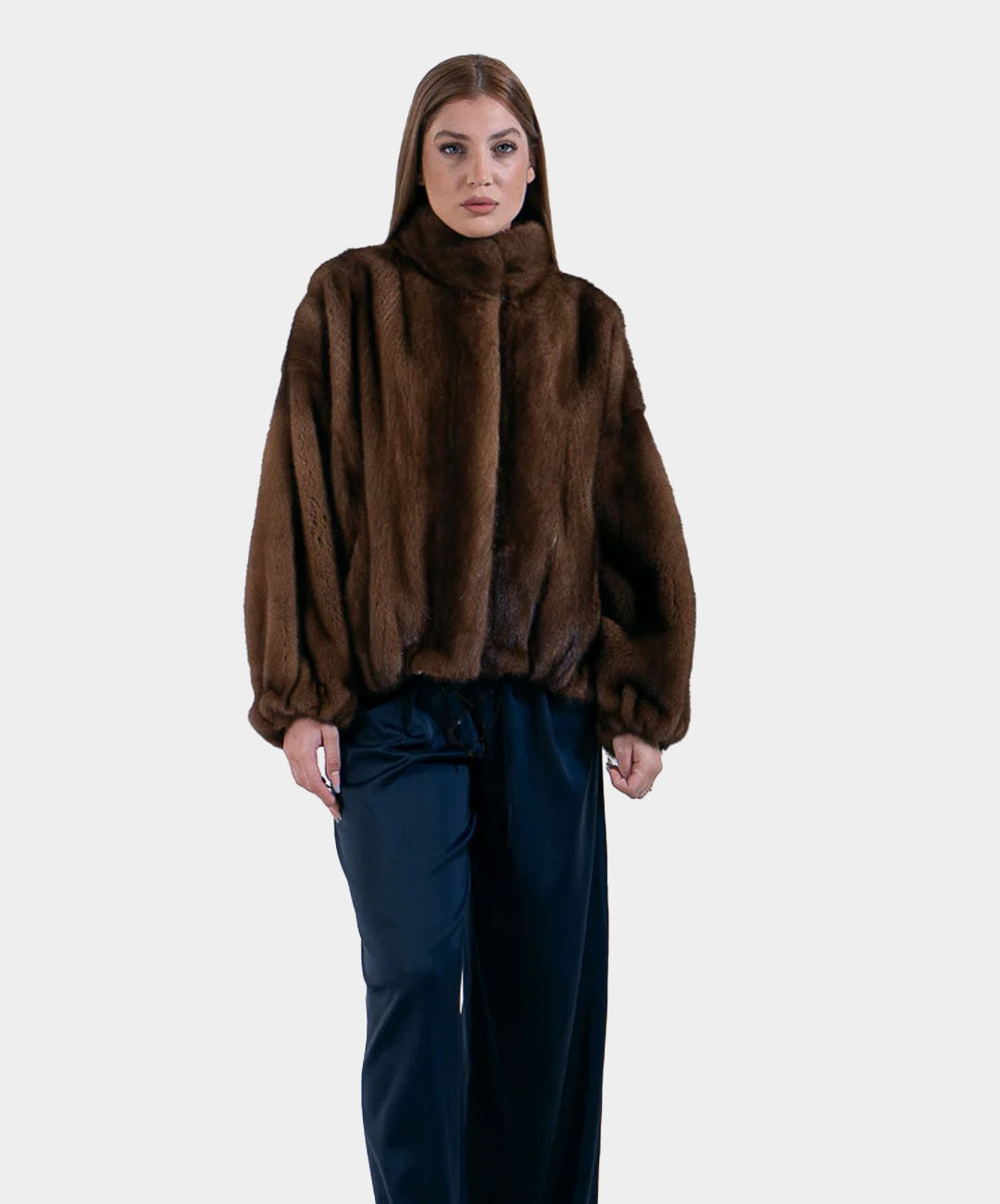 Women's Mahogany Short Mink Jacket