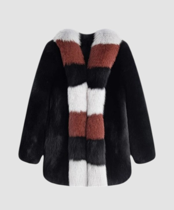 Women's Autumn Stripes Fox Fur Coat