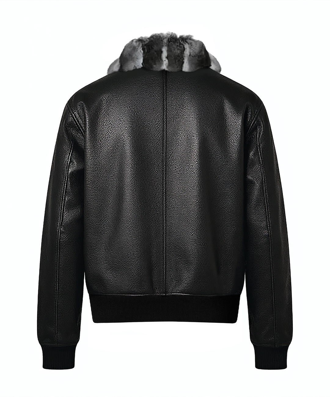 Caviar Leather Jacket with Chinchilla Fur Collar