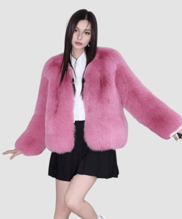 Women's Hot Pink Fox Fur Stroller