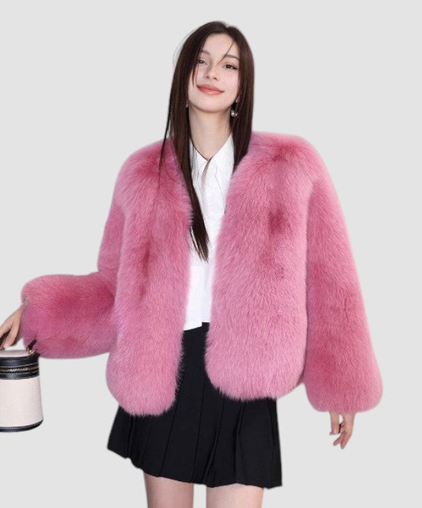 Women's Hot Pink Fox Fur Stroller