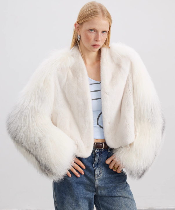 White Mink and Arctic Fox Fur Jacket