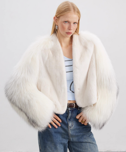 White Mink and Arctic Fox Fur Jacket