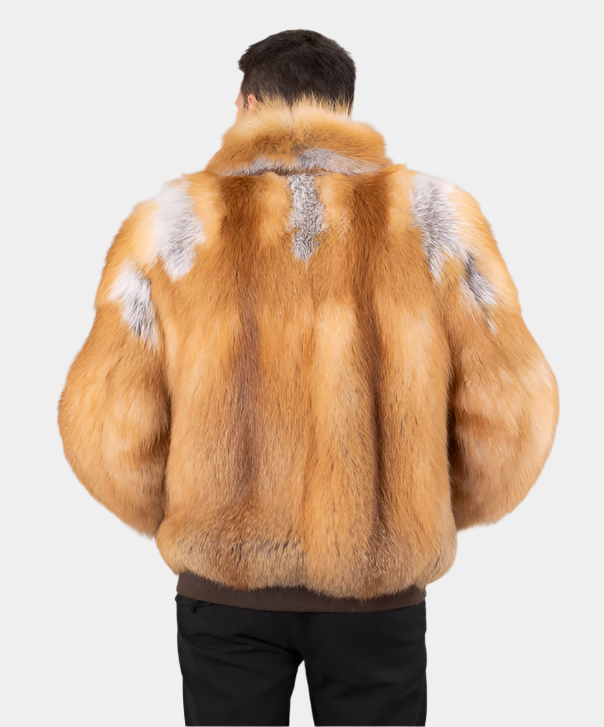 Men's Red Fox Fur Bomber Jacket