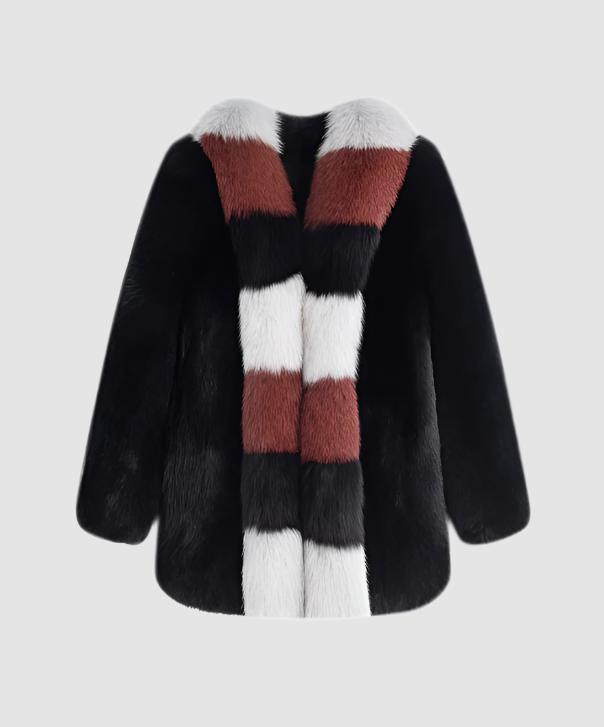 Women's Autumn Stripes Fox Fur Coat