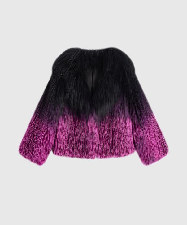 Women's Hot Pink & Black Gradient Silver Fox Fur Jacket