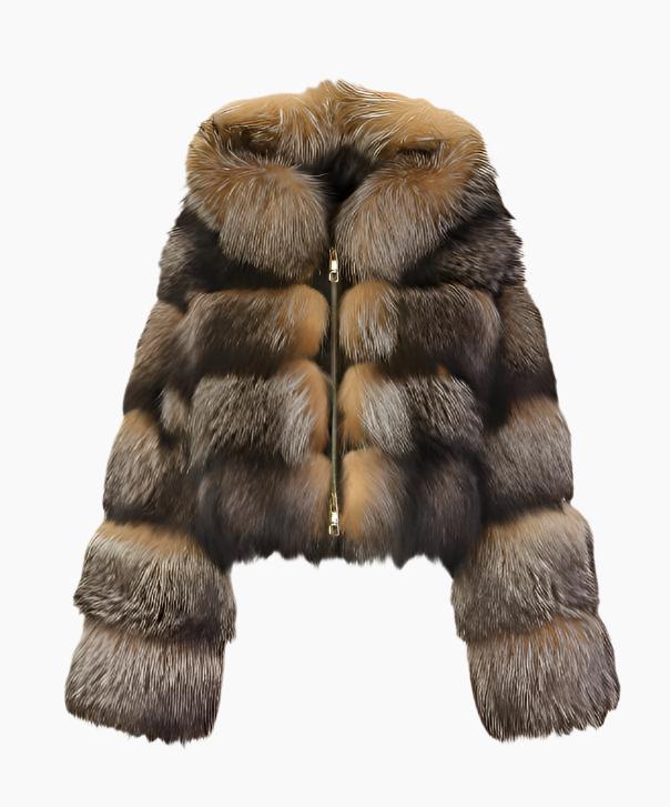 Caramel Brown Hooded Fox Fur Jacket