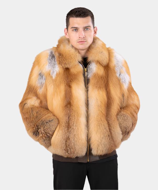 Men's Red Fox Fur Bomber Jacket