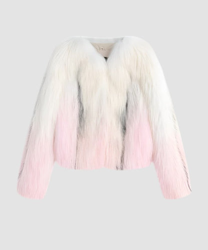 Braun gefärbte Silberfuchspelzjacke für Damen