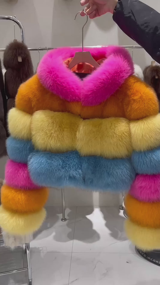 Bright Fox Fur Hooded Jacket