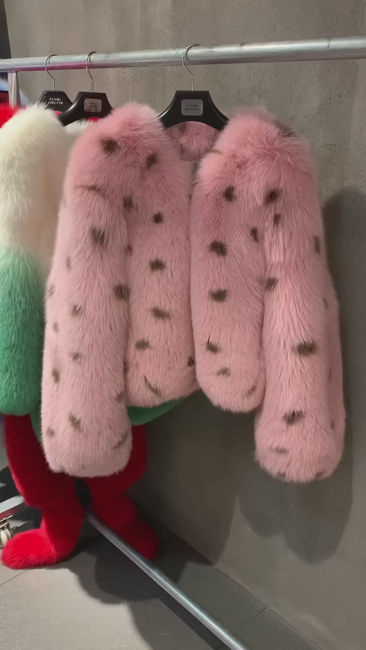 Baby Pink Dotted Fox Fur Jacket