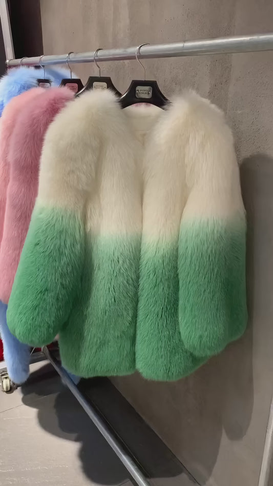 Two-Tone Pistachio Fox Fur Coat