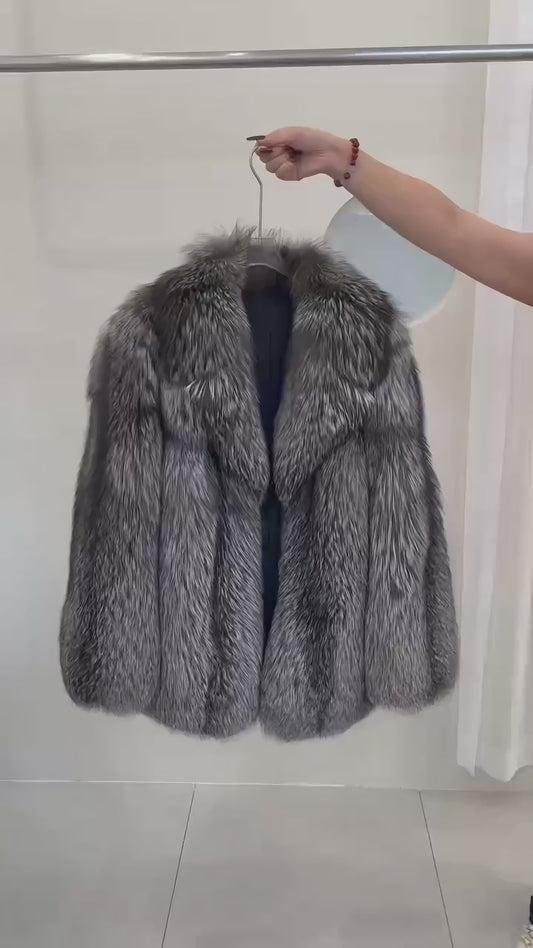 Classic Silver Fox Fur Coat