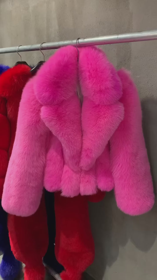 Lapel Collared Fox Fur Coat