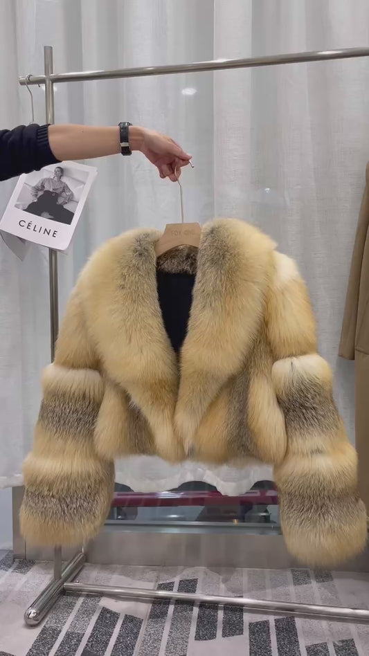 Golden Fox Fur Shawl Collared Jacket
