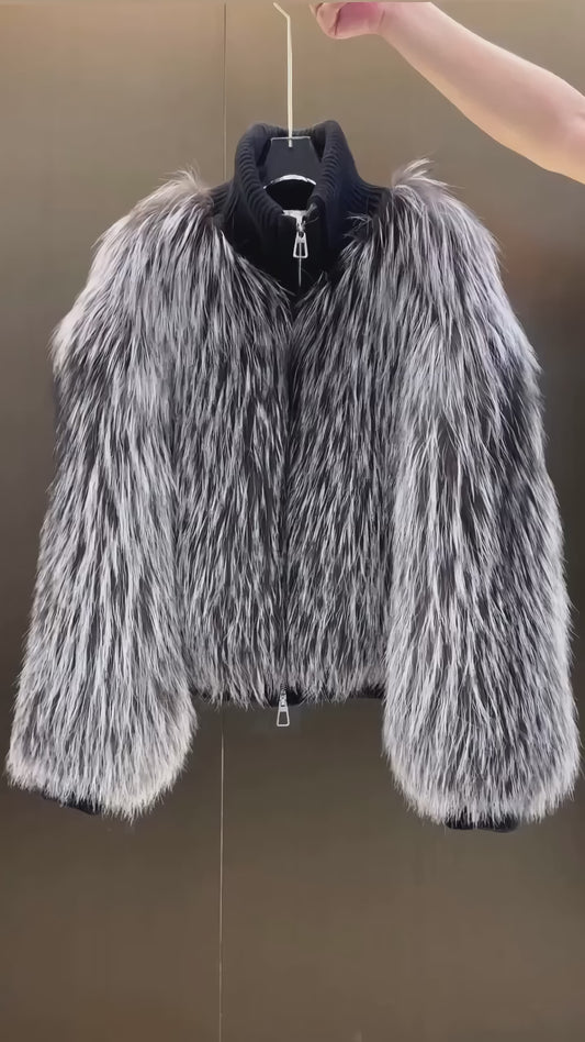 Frost Fox Fur Bomber Jacket